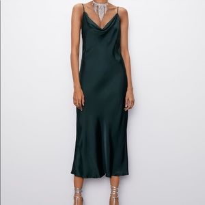 Zara Emerald Green Cowl Neck Slip Dress